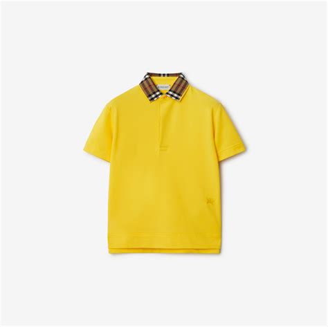 Check Collar Cotton Polo Shirt in Gorse yellow 